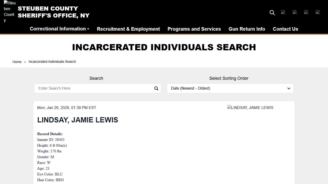 Incarcerated Individuals Search Steuben County Sheriff, NY