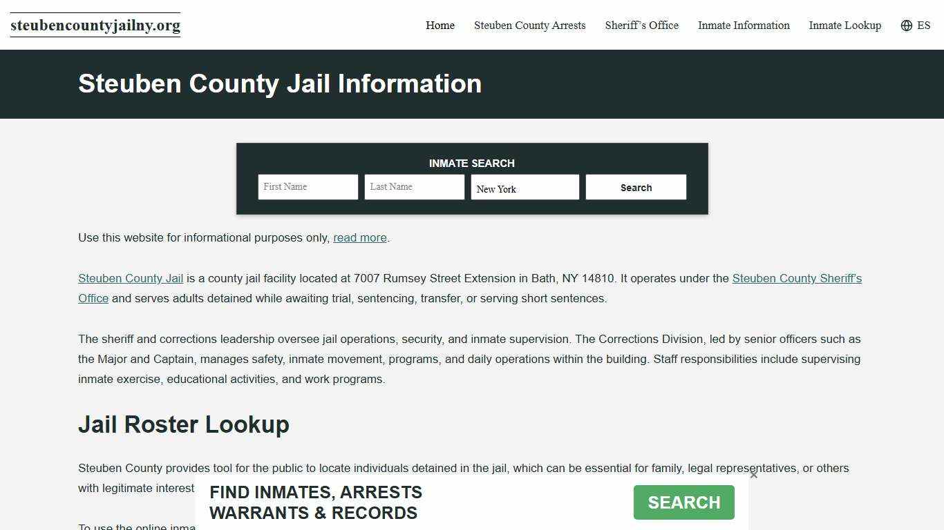 Steuben County, NY Jail Roster, Inmate Info